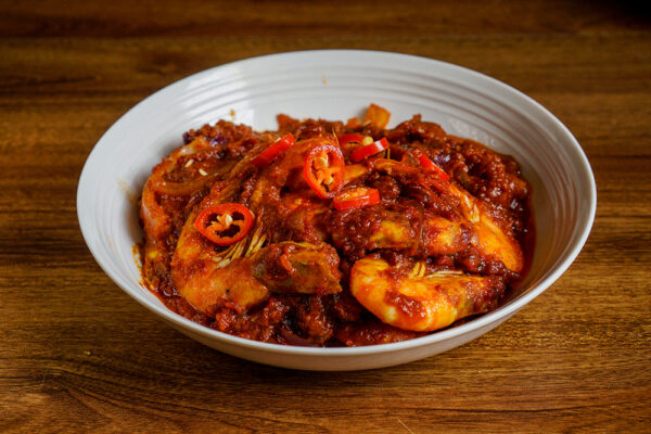 Sambal Udang (Prawn Sambal) is a fiery and piquant side dish often served as an accompaniment to perk up any rice meal.